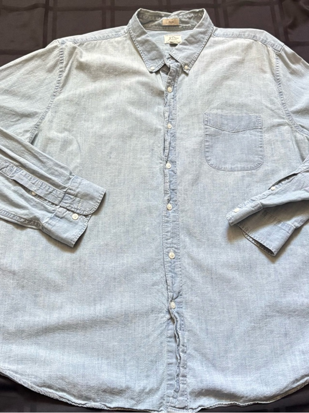 J Crew Shirt Mens 2XL Blue Button Up Lightweight Chambray Casual
